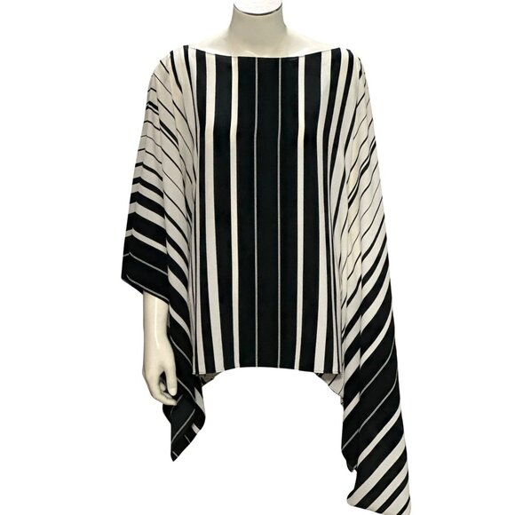 CCC Black White Chiffon Striped Cape Top Sleeveless City Chic Minimalist Styleco - Picture 2 of 9
